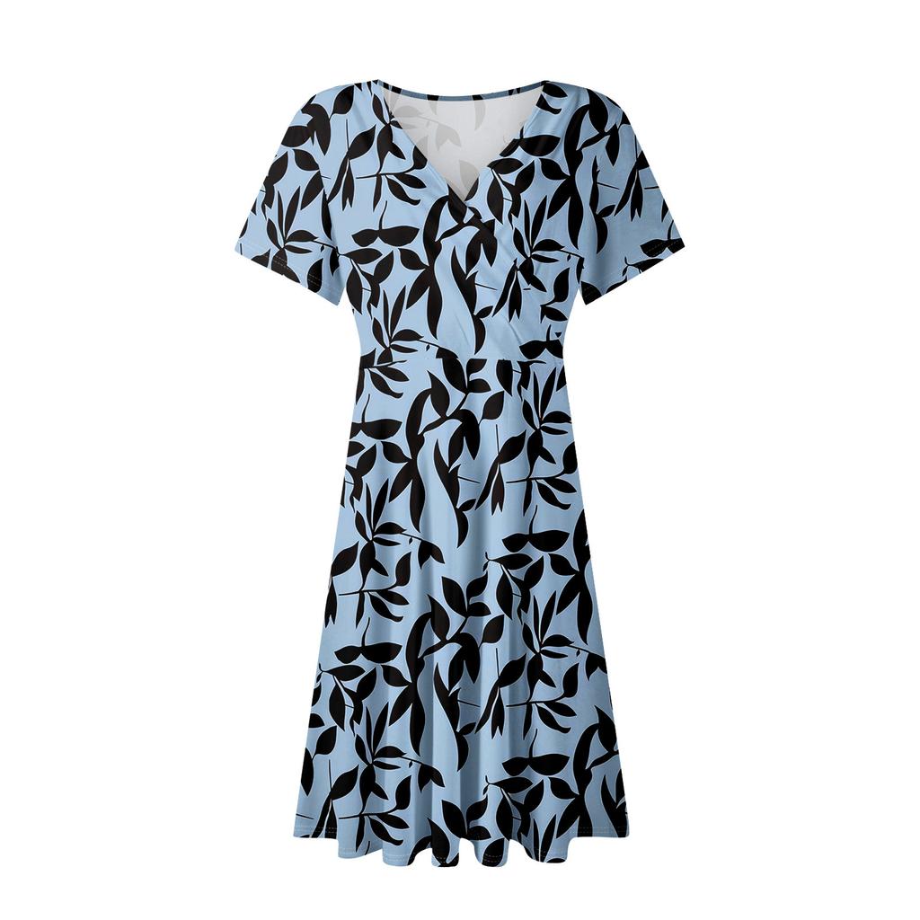 Women's Summer Dress Loose Beach Vacation Casual Deep V Neck Short Sleeve Dress Elegant Dress