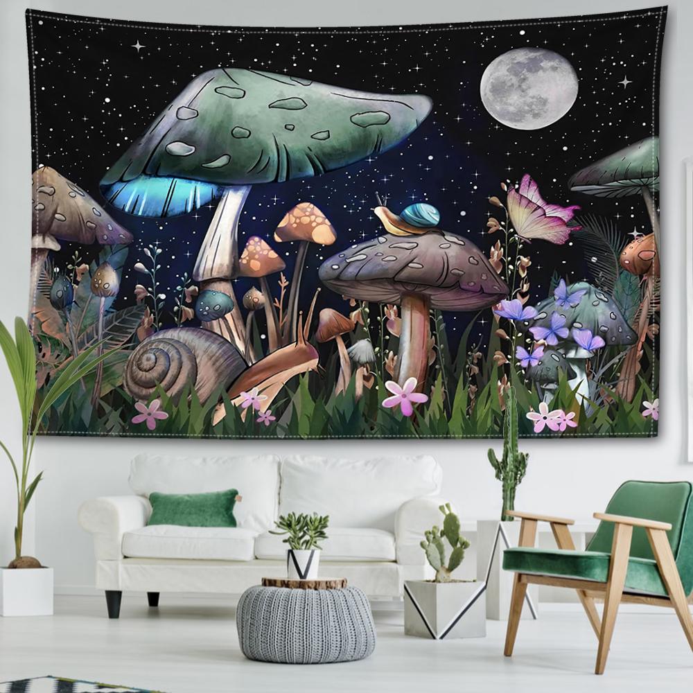 Гобелен с изображением улитки и гриба на стене — фото 6