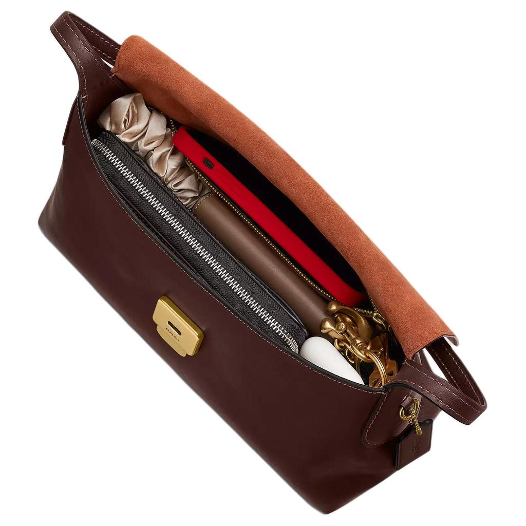 Coach Chelsea 30 Chiusura a Pressione Fodera in Scamoscio Tasca con Zip Borsa a Spalla in Pelle a Grana Naturale Grande Borsa a Spalla da Donna Marrone Acero CDS58-B4MPL