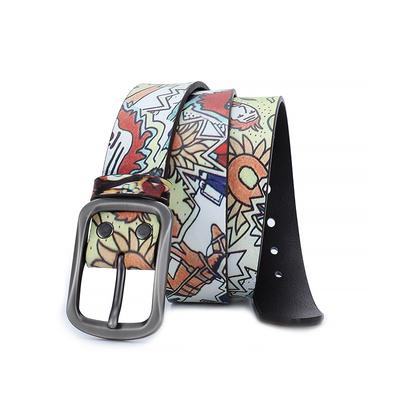 Trendy Printed Graffiti Leather Belts for Foreign Trends, Fashionable and Personalized Belts for Men and Women