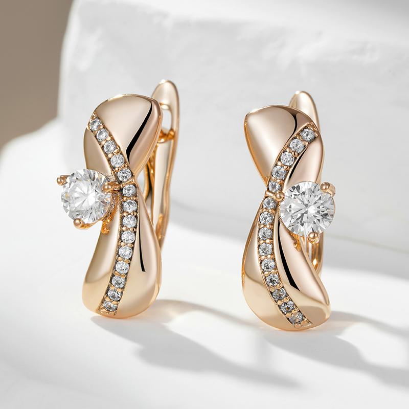 Unique  Rose Gold Color Symmetry Dangle Earrings For Women Luxury White Natural Zircon Accessories Daily Fine Jewelry