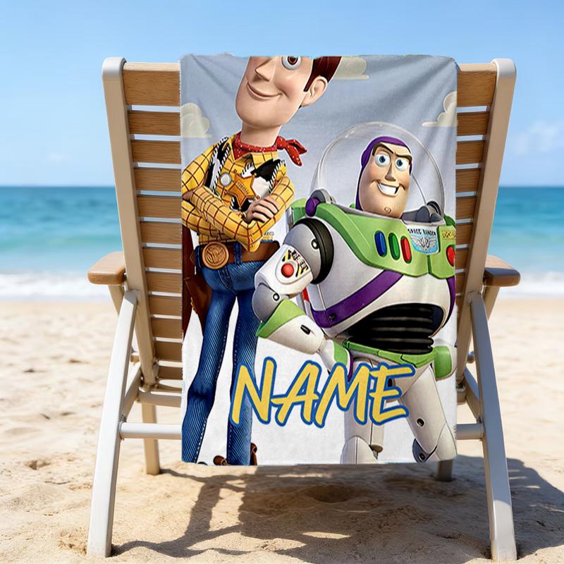 1pc Toy Story2 Beach Towel with Custom Name, Beach/Swimming/Bath/Picnic/Camping Towel, Suitable for Seaside Beaches