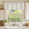 Linen Blend Flat Panel Striped Curtain Kitchen Dining Living Room Short Window Treatment Rod Pocket
