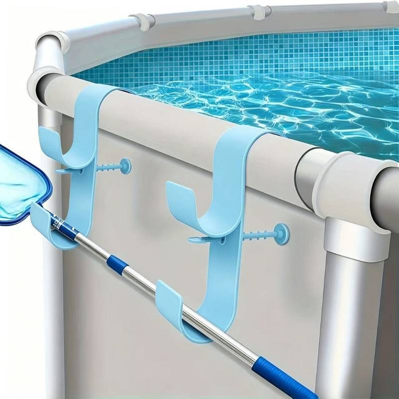 2 Soportes Ajustables para Poste de Piscina - Plástico Duradero, Perfectos para Piscinas Elevadas, Incluye Accesorios de Red para Piscina y Gancho para Cepillo, Accesorios para Piscina