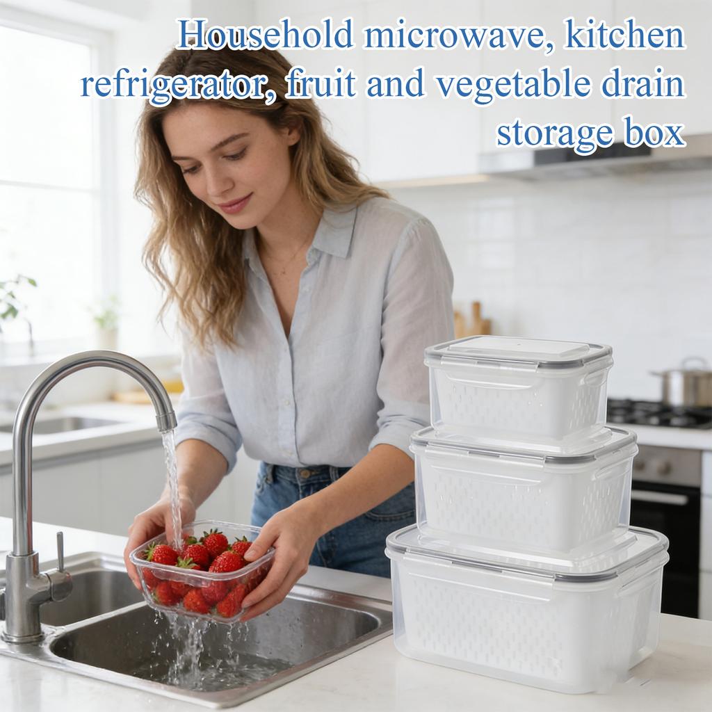 Fruit Storage Containers For Fridge, Leakproof Produce Containers With Removable Colander, Refrigerator Organizers And Storage