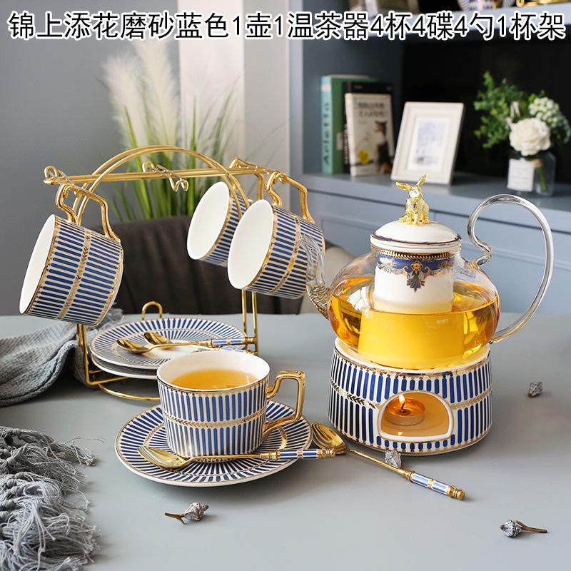 Household Flower Teapot Set, Glass Boiled Fruit Teapot, Ceramic Afternoon Tea Flower Fruit Teacup Tea Set, Candle Heating