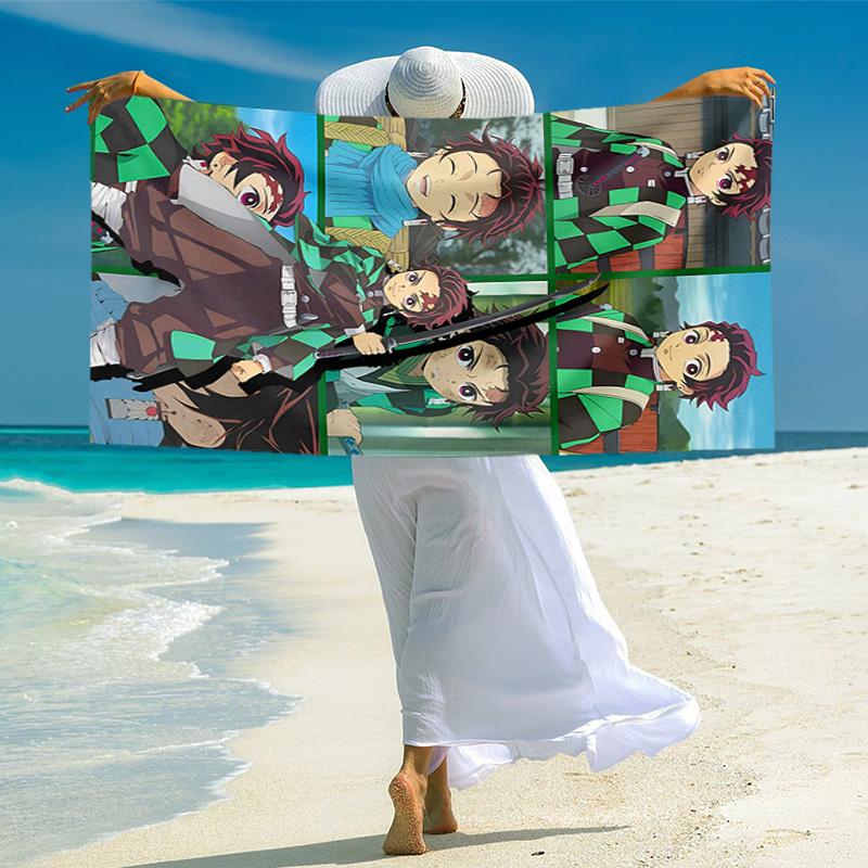 Japanese artist Koyoharu Gotouge's Demon Slayer beach towel, outdoor camping vacation swimming beach towel, outdoor absorbent bath towel blanket K6