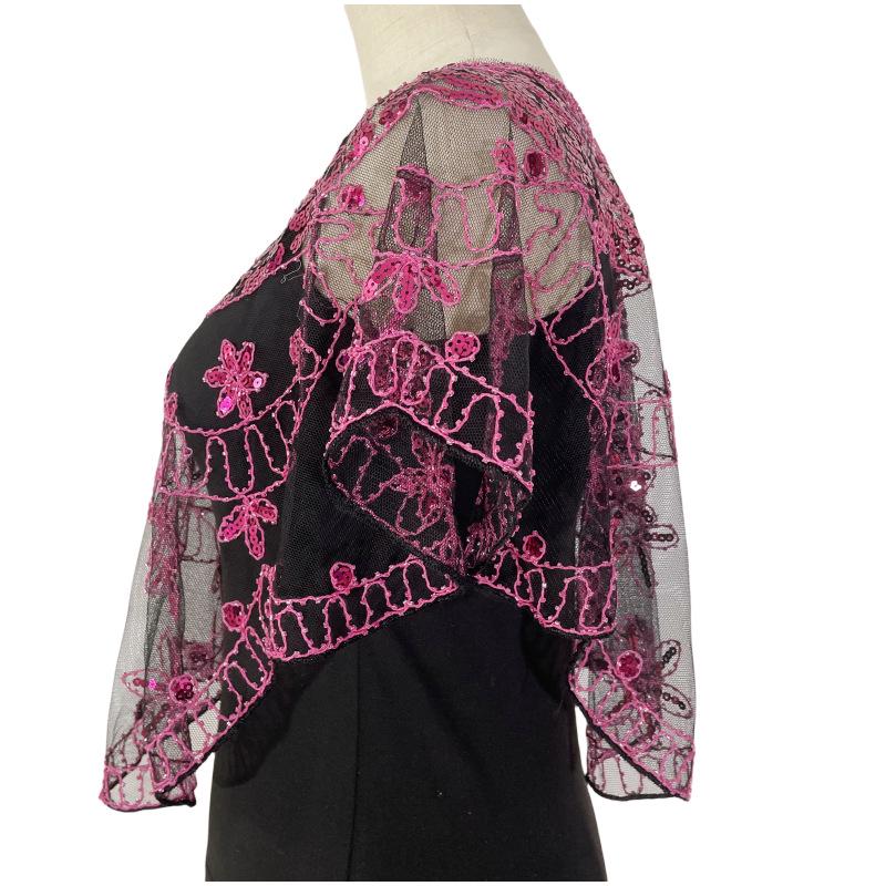 Dames Doorzichtige Sequins Kant Bolero Jasje - Bruiloft Sluier Schouder Sjaal.