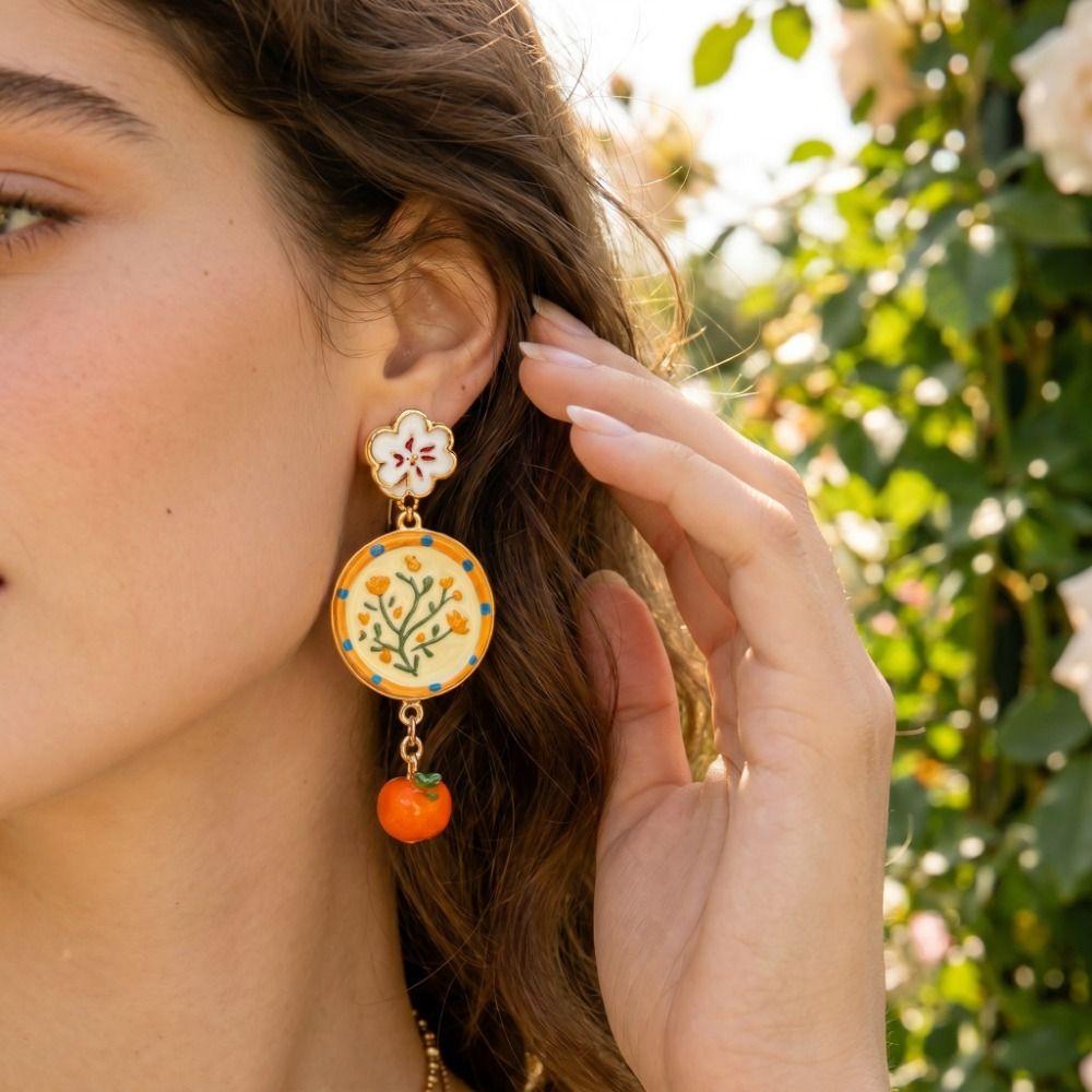 Painting Enamel Flower Dangle Earrings Charm Bohemian Dangle Earring Party