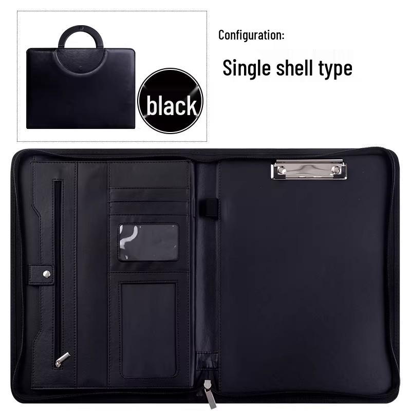 A4 Leather Business Portfolio with Zipper - Multifunctional Briefcase for Client Meetings and Contract Signing