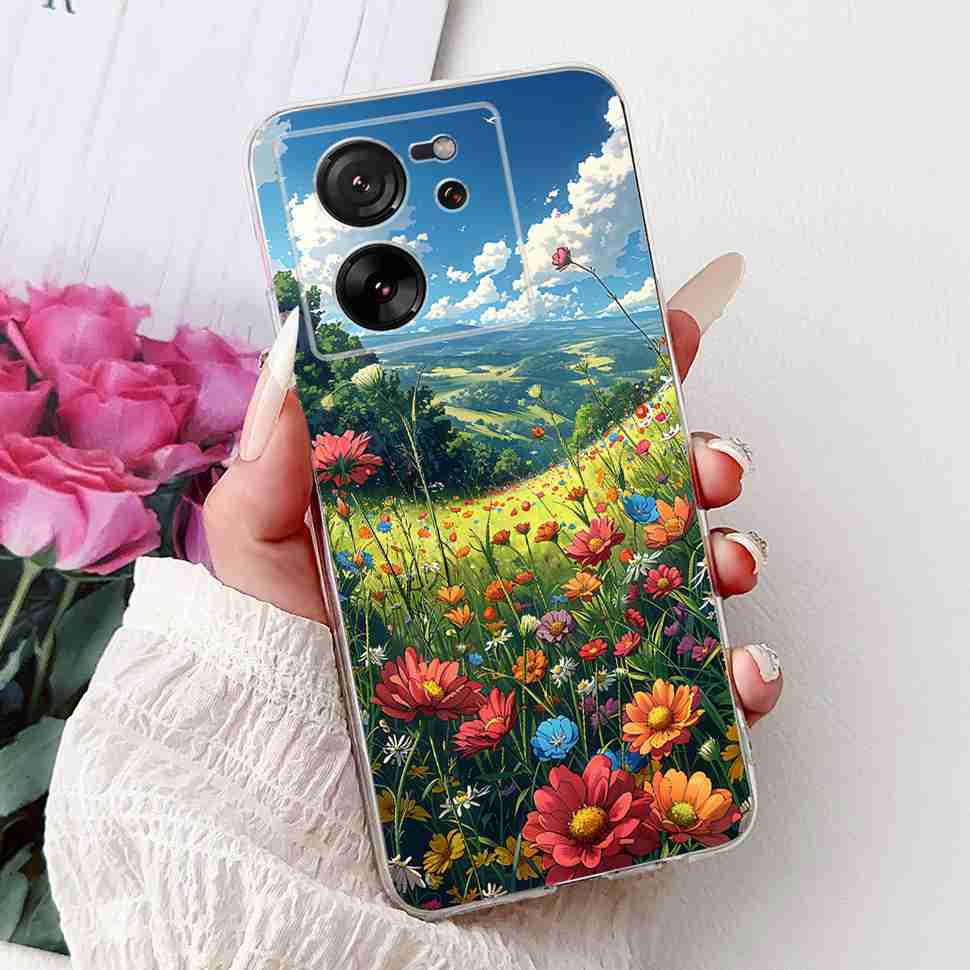 For Xiaomi Mi 13T 5G 6.67" Case Cartoon Bear Soft Silicone TPU Cover For Xiaomi Mi13T 5G 2306EPN60G 6.67" Colorful Flowers Shell
