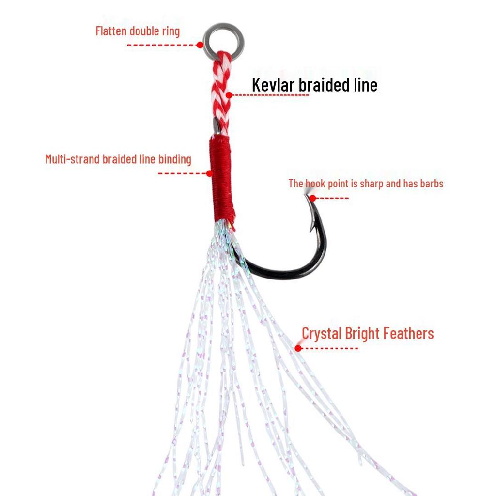 Feather Jig Hook with Bright Silk Tied Feathers for Slow Retrieve Sea Boat Fishing