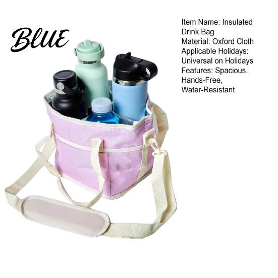 Nylon Insulated Carrier Drink Bag with Handle Strap Water Bottle Holder for 4 Cups Detachable Divider Multi-Purpose Cooler Tote Picnic Travel