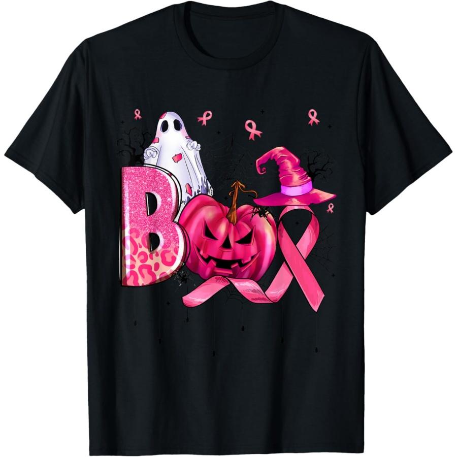 Breast Cancer Pink Halloween Ghost Gift for Warriors T-Shirt S