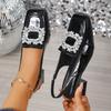Women Sandals Water Diamond Buckle Thick Heel Sandals Women Summer 2025 New Baotou Shoes Women French Retro Square Headed Shoes
