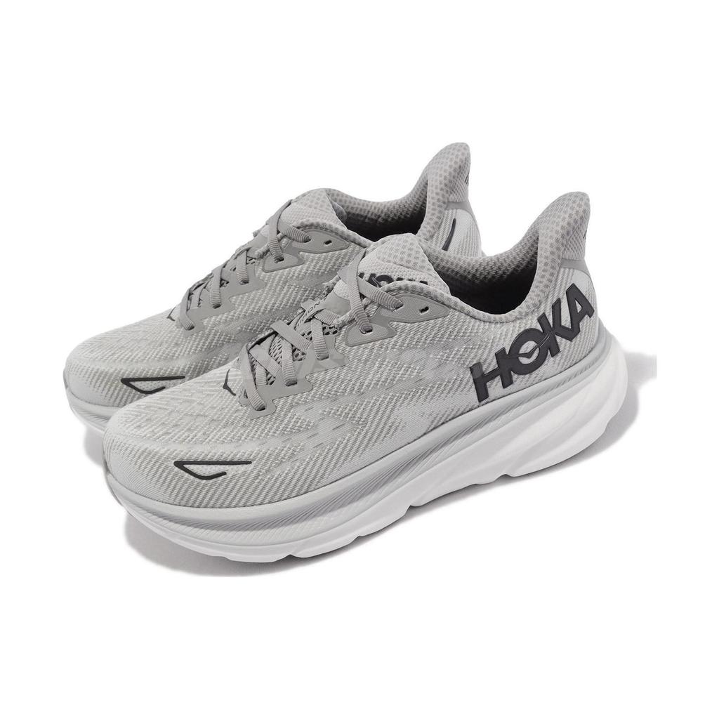 HOKA Clifton 9 2E Wide Harbor Mist Men Sneakers Grey Black 1132210-HMBC