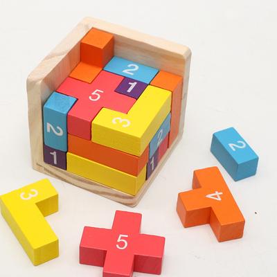 Kolorowe Drewniane Klocki Puzzle, Klasyczna Kostka Lubana Puzzle 3D, Gra Intelektualna dla dzieci i dorosłych
