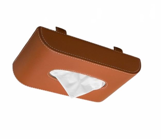 Car Tissue Compatible with All Car Front and Rear PU Light Brown Holder, Models, Seats, Leather,