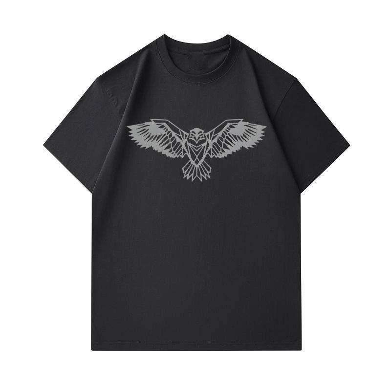 Men's 100% Cotton Crew Neck Short Sleeve T-Shirt, Geometric Stylized Flying Eagle Print Casual Comfortable Lightweight Daily Wear Tee for Outdoor Stre