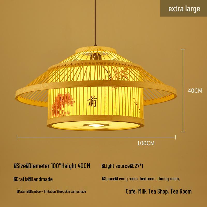 Retro Bamboo Pendant Lamp for Restaurants and Hotels - Chinese Style with Spotlight