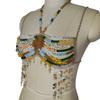 Womens Exotic Colorful Beads Tassels Halter Neck Bra Chain Crop Top Hollowed Body Jewelry Chest Chain for Beach Festival