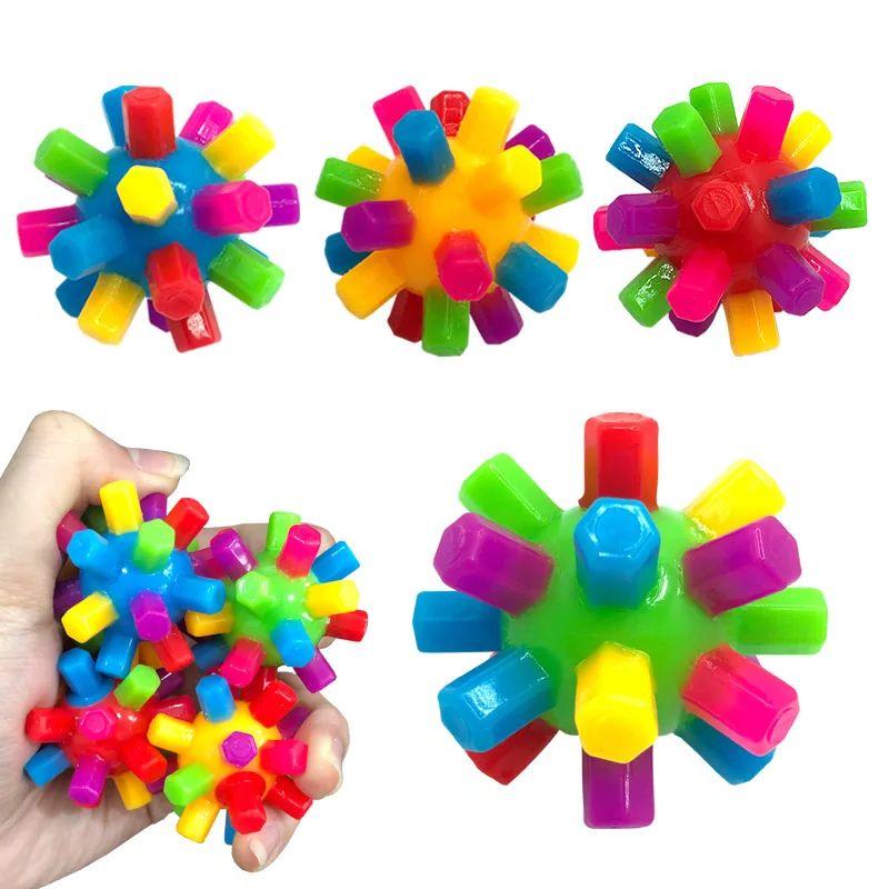 6Pcs Color Column Sphere Tactile Ability Training Game Elastic Rainbow Sphere Fun Stress Relief Toy Children'S Toy Pet Toy