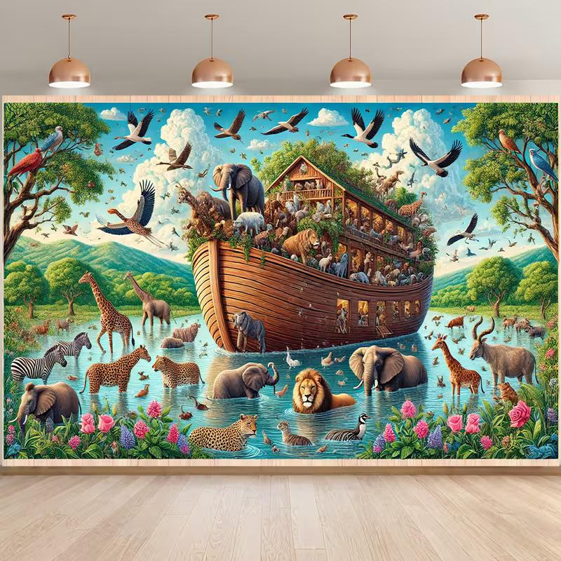 2D Jungle Noah's Ark Backdrop Wild Animals Party Photography Background