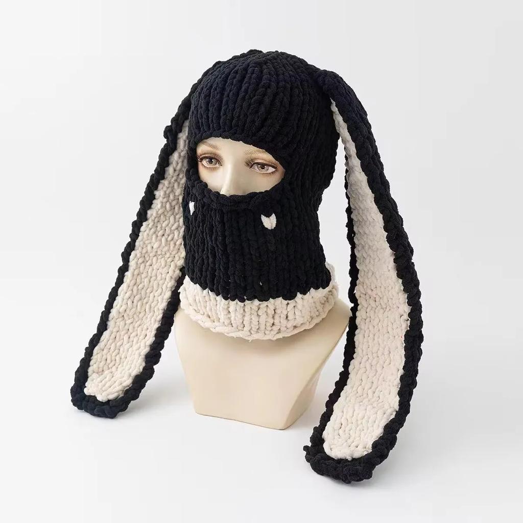 Long Bunny Ears Hat Winter Hand Made Knitted Funny Beanie Cap Thicken Warm Full Face Ski Mask Cover Balaclava For Party