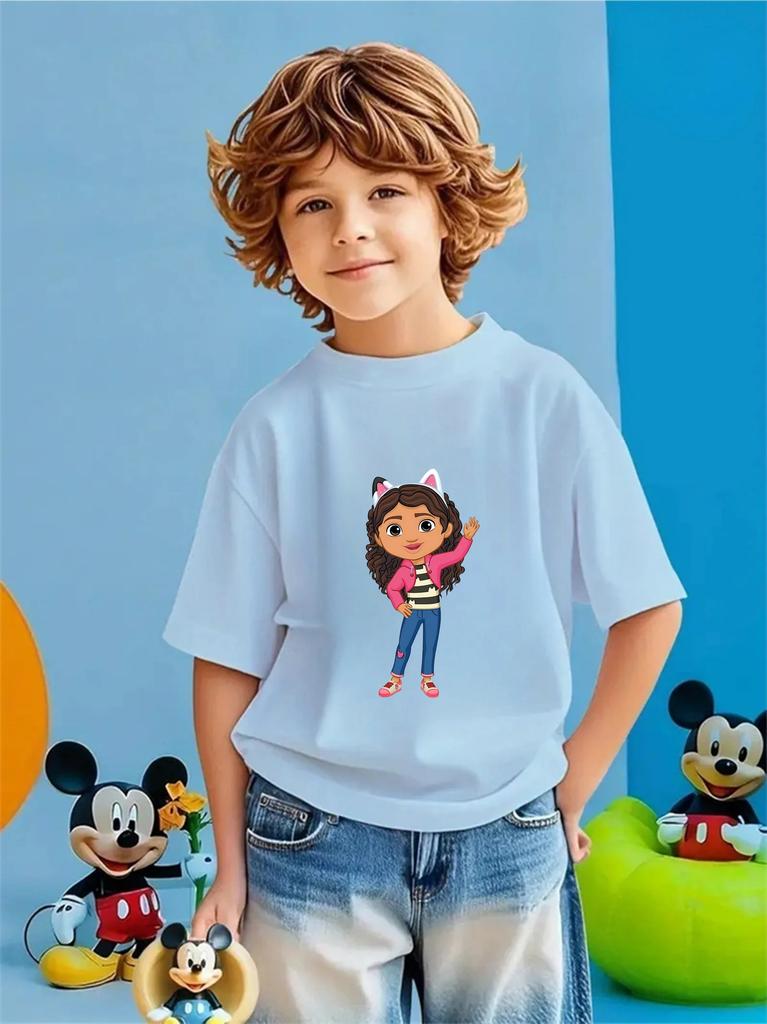 Fun Outdoor Gabbys Dollhouse 2026 Crew Neck Tshirt 314Y Boys Girls Summer Cute Kawaii Cartoon Hot Fashion Street Casual