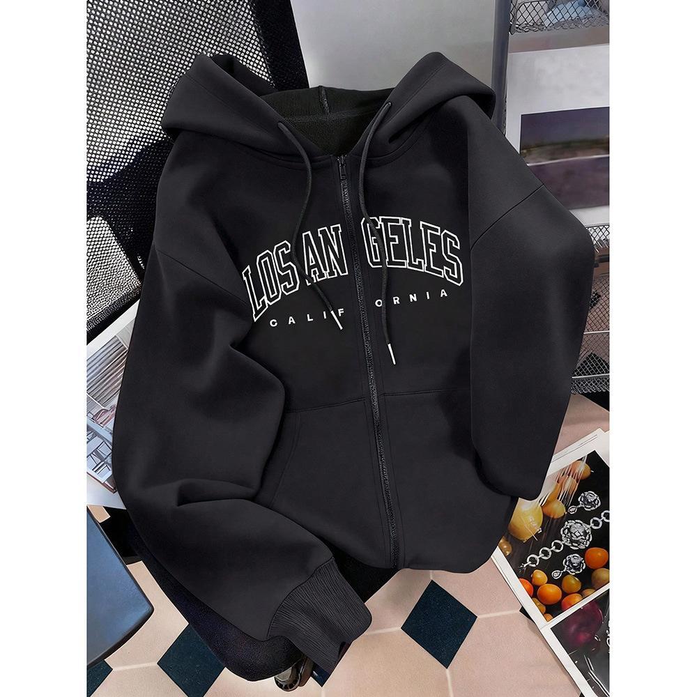 Vintage Zip Up Hooded Sweatshirt, New Arrival Loose Trendy Casual Hoodie Jacket Top for Spring Autumn