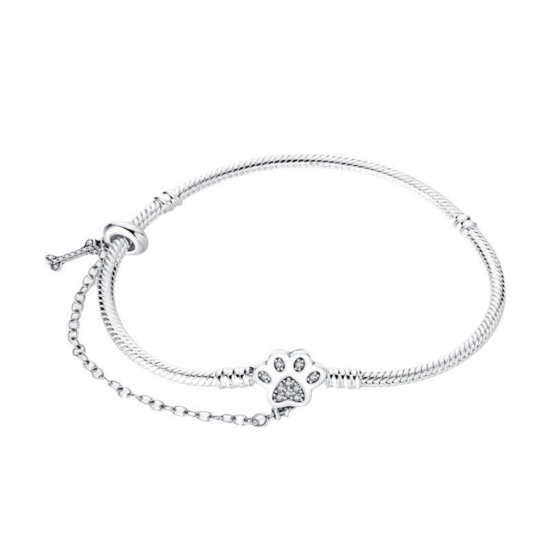 Cute Pet Paw Safety Chain Bracelet DIY Jewelry Accessories 925 Silver