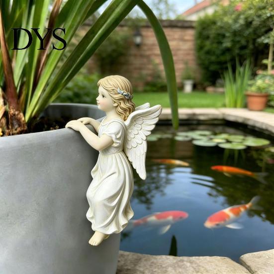 Retro pryskyřičná figurka anděla, Vintage soška dívky, Roztomilá popínavá rostlina pro dekoraci okraje květináče, Řemeslné výrobky v evropském stylu