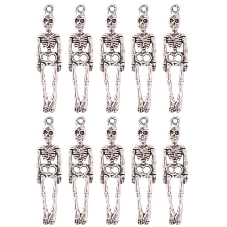 10x Silver Skeleton Halloween Jewelry Making Accessory for DIY Necklace Bracelet 1