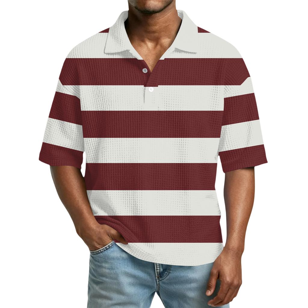Men's Color-Block Collar Short-Sleeve Casual Top