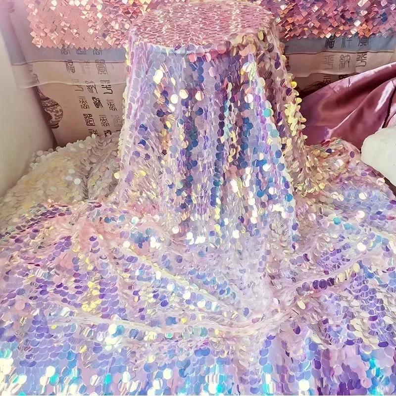 18mm Fish Scale Sequin Embroidered Fabric Photography Live Broadcast Background Decoration Cloth Stage Costumes Production