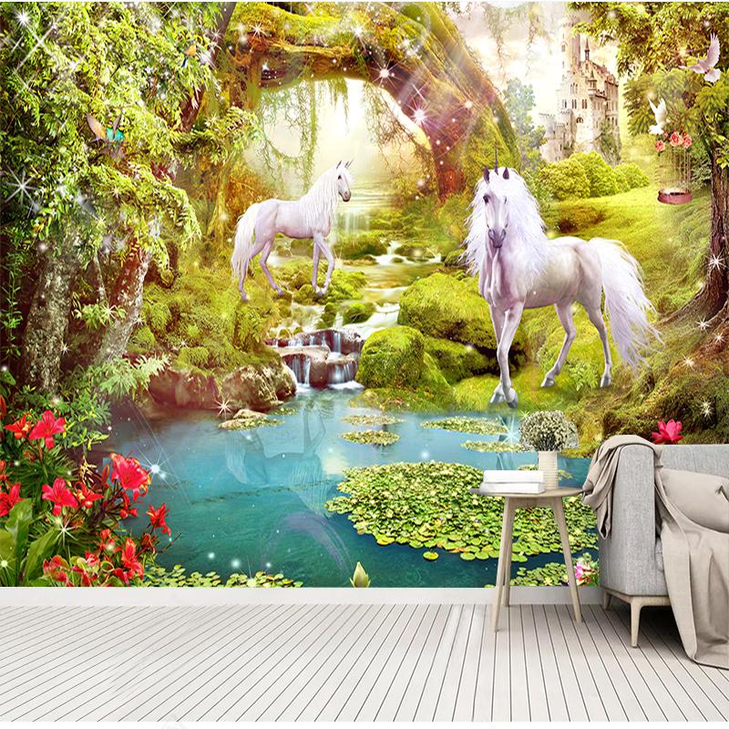 Mural Wallpaper 3D Beautiful Forest White Horse Lake Nature Scenery Photo Wall Paper Living Room TV Sofa Background Wall Home Decor Rolls