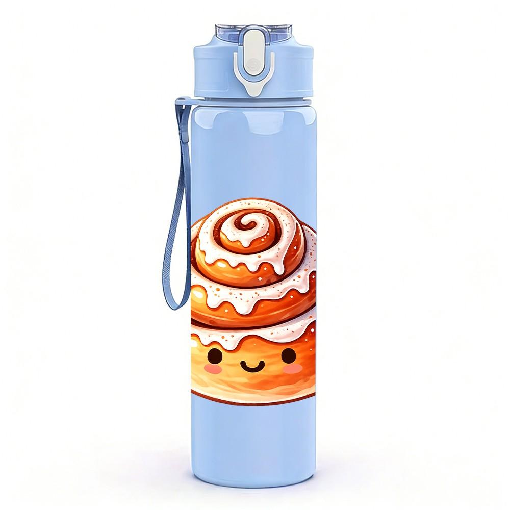 1PC Cinnamon Roll Cartoon Pattern 750ml Color Plastic Sports Water Bottle Leakproof Flip Straw Lid Suitable for Sports Office Home Use