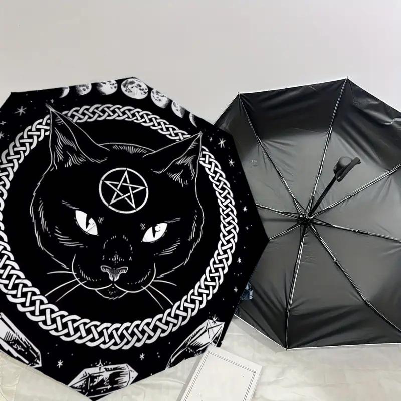 1pc Witchcraft Moon Phase Cat Umbrella with Plastic Handle,Suitable for All Seasons Home Travel Outdoor UmbrellaDD118