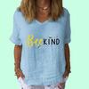 Women Fashion V Necl Short Sleeve Top Summer Casual Cotton Linen Shirt Ladies Bee Print T-shirt