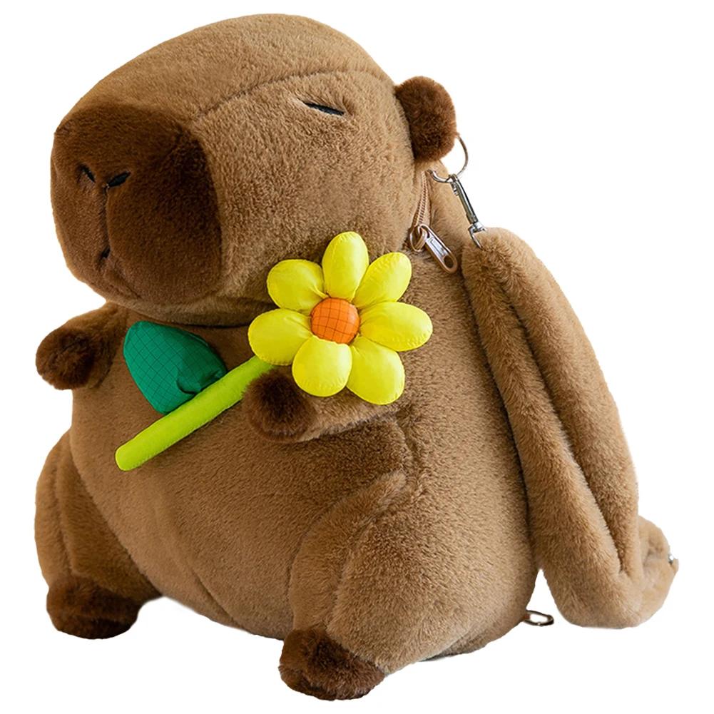 Cute Capybara Plush Backpack Cartoon Student Shoulder Bag Fur School Bag for Kids Funny Animal Theme