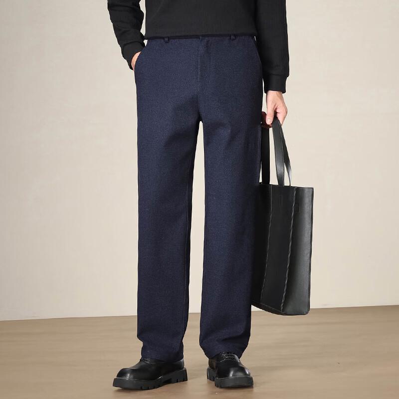 LOMON Men's Wool-Blend Thickened Casual Straight Leg Trousers