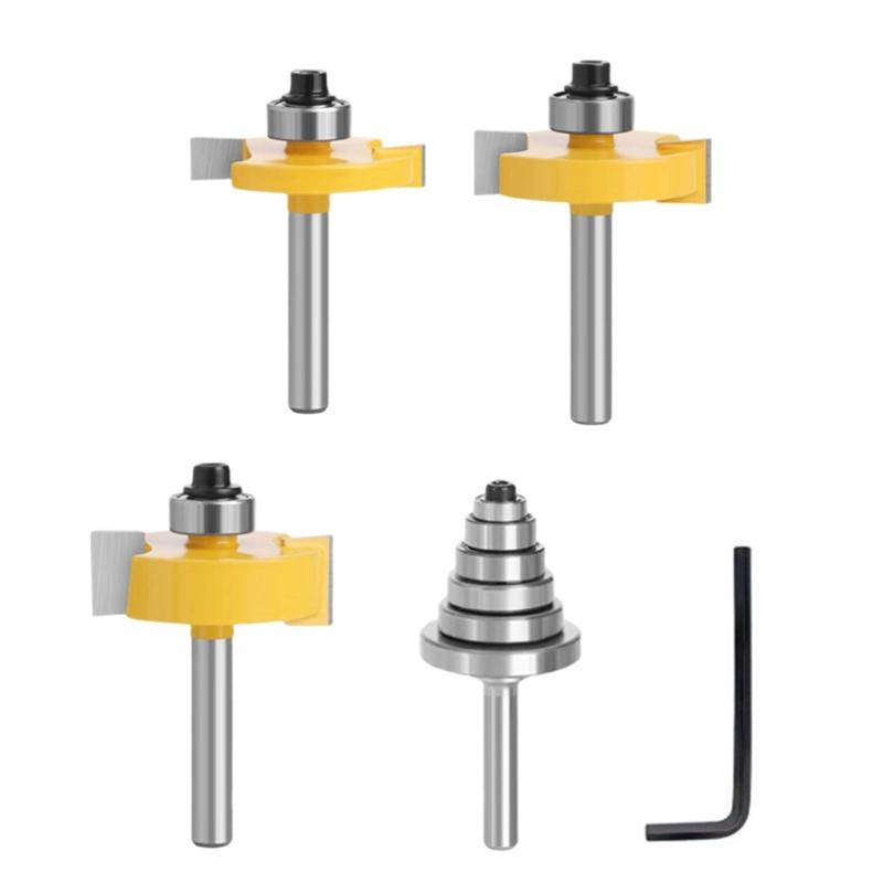 4pcs/set High Precise Rabbeting Routers Bit Set For Woodworking Projects 1/4Inch Round Shank 1/2 1/4 3/8in Depth Capacity