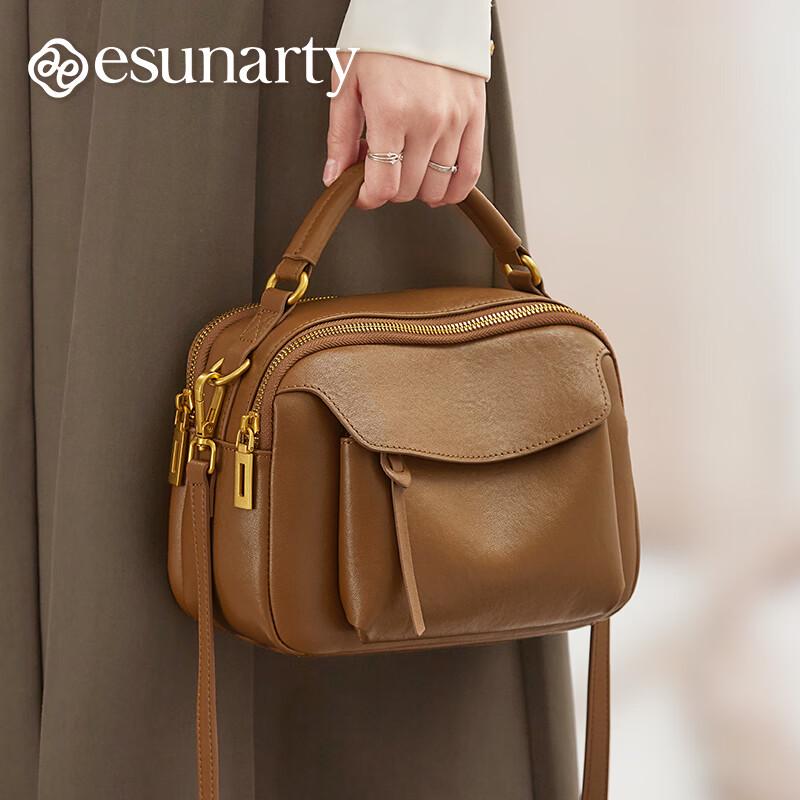 ESUNARTY Women s Soft Leather Boston Crossbody Bag