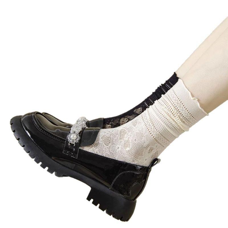 White Pile Hollow Mid-calf Socks, Thin Socks, Ice Socks, Thin Socks, Lace Socks, Mesh Lace, Summer