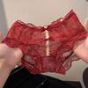 Lingerie Cotton Crotch Sweet Lace Panties Mesh Mid Waist Underwear for Women Transparent Bow Lace Flower Briefs Girl
