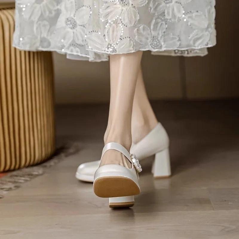 2024 New Red Maritjen Platform Waterproof Lolita High Heels Women's Chunky Wedding Shoes Single Shoes
