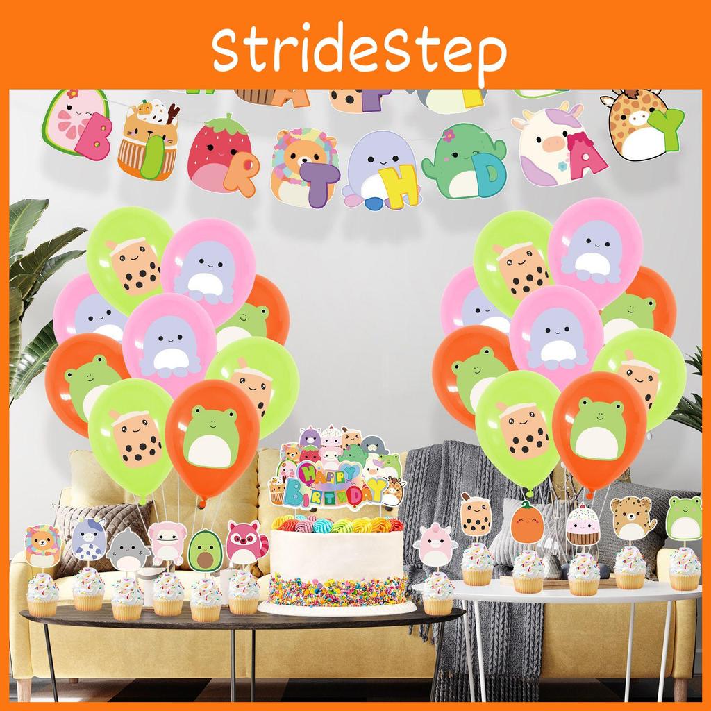 Sada párty potřeb Squishmallows k narozeninám s ozdobou na dort, balónky a bannerem, ideální pro děti
