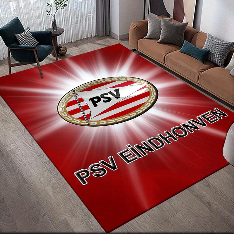 PSV Eindhoven Flannel Printed Carpet, Home Sofa Decoration for Living Room & Bedroom, Non‑Slip Play Flannel Floor Mat for Game Room