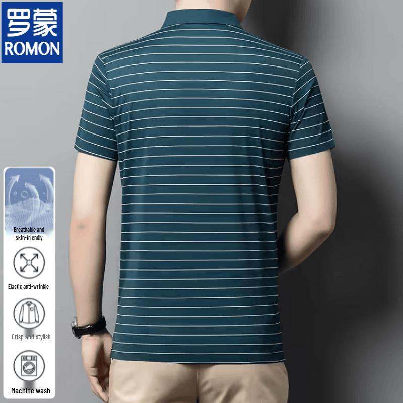 Romone Men's Striped Business Casual Polo Shirt