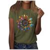 Sunflower Ladies Cute Print Short Sleeve Round Neck Front Shoulder Vintage Short Sleeve Summer Loose Shirt Top